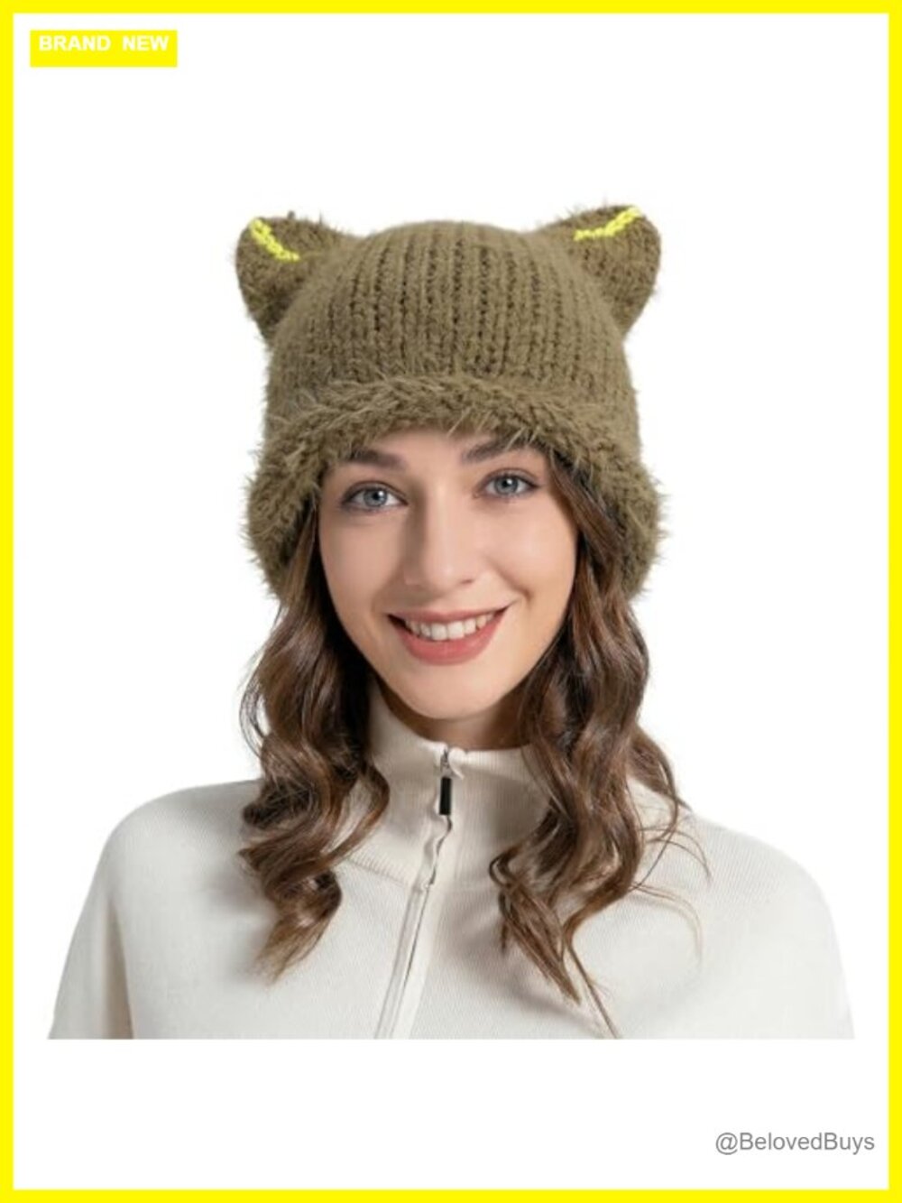 Acrylic Polyester Cat Ear Beanie Hat Fuzzy Knit Slouchy Winter